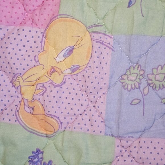 90s Tweety Bird Girls Patchwork Toddler Comforter Coverlet Blanket 37 X 58" USA - Picture 4 of 11